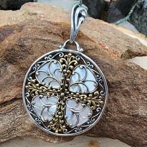Carolyn Pollack 925 Sterling Brass Mother of Pearl 1.8" Enhancer Pendant 24g